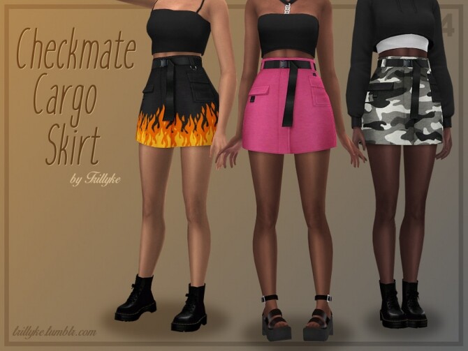 Sims 4 Checkmate Cargo Skirt by Trillyke at TSR