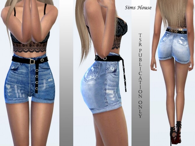 Sims 4 Denim shorts with a long belt by Sims House at TSR
