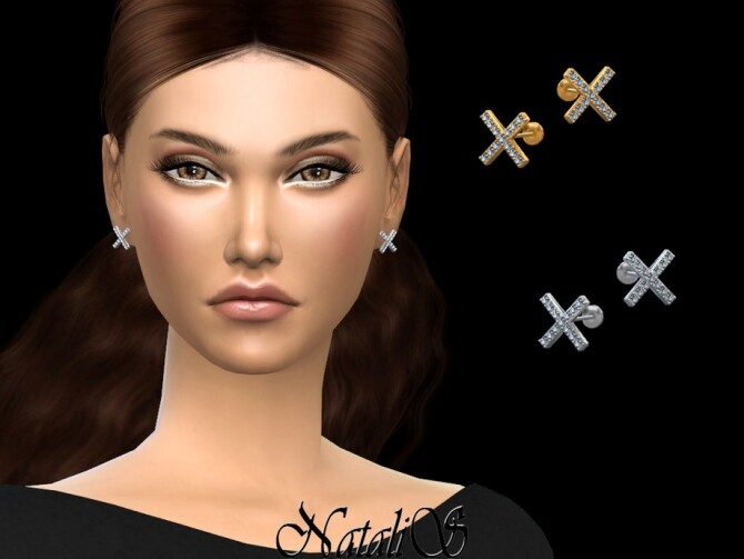 Sims 4 X shaped stud earrings by NataliS at TSR