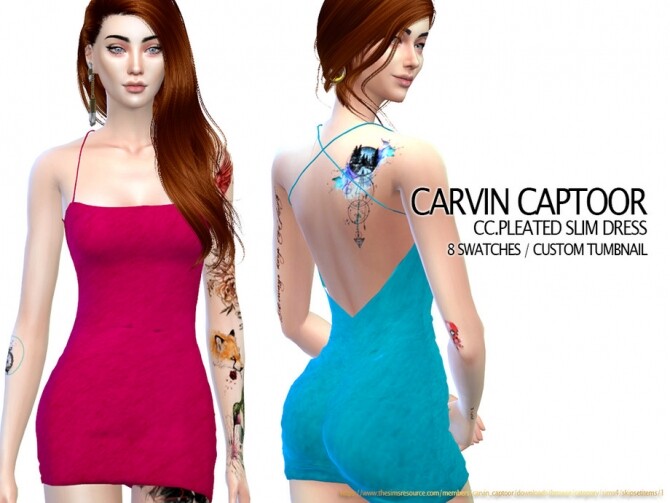 Sims 4 Pleated Slim Dress by carvin captoor at TSR