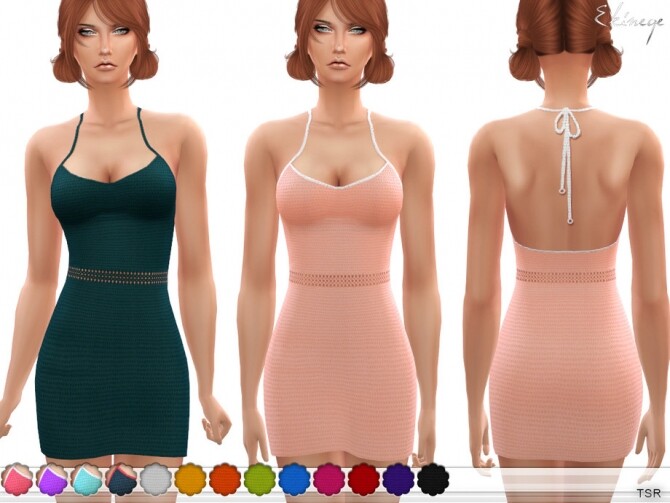 Sims 4 Crochet Halter Dress by ekinege at TSR