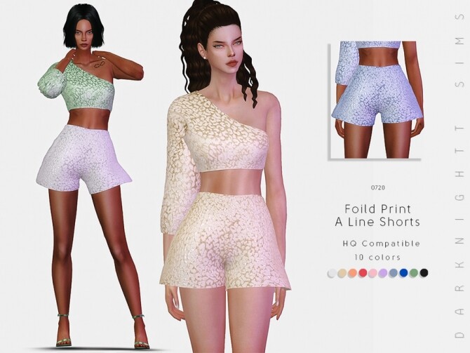 Sims 4 Foiled Print A Line Shorts by DarkNighTt at TSR