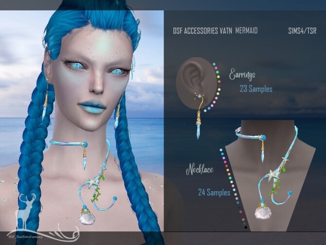 Sims 4 Earrings & necklace for mermaids by DanSimsFantasy at TSR