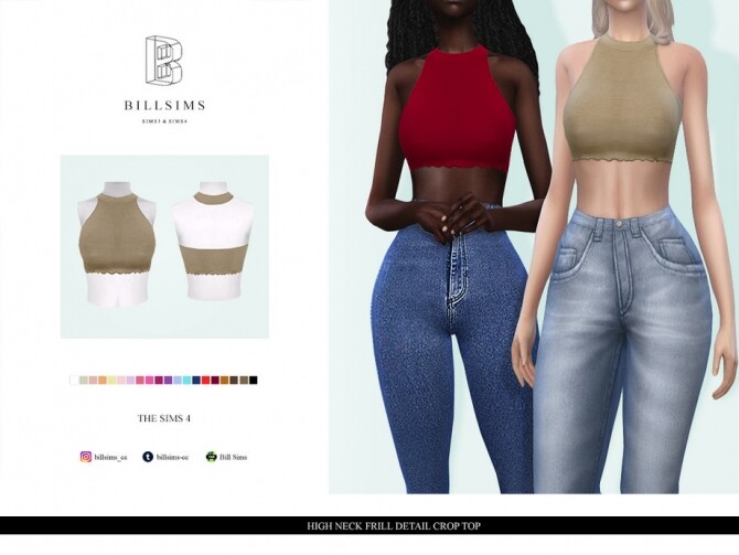 Sims 4 High Neck Frill Detail Crop Top by Bill Sims at TSR