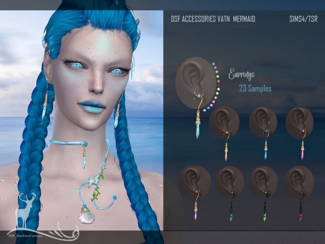 Sims 4 Earrings & necklace for mermaids by DanSimsFantasy at TSR