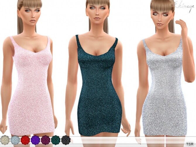 Sims 4 Metallic Knit Mini Dress by ekinege at TSR