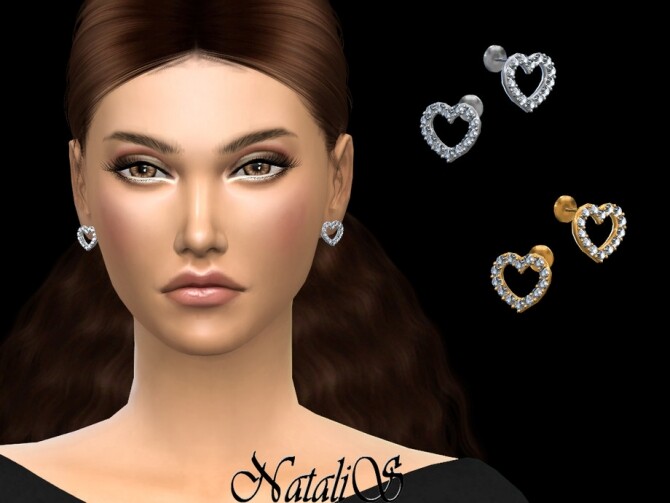 Sims 4 Crystal open heart stud earrings by NataliS at TSR