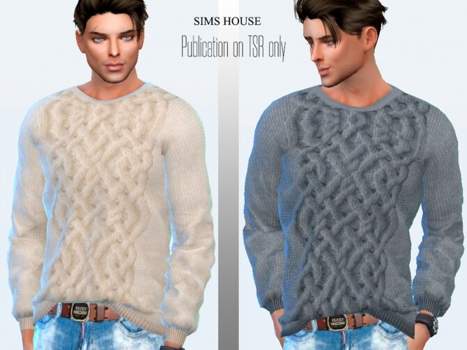 Sims 4 Mens knitted sweater with a voluminous braid by Sims House at TSR