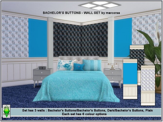 Sims 4 Bachelors Buttons Wall Set by marcorse at TSR