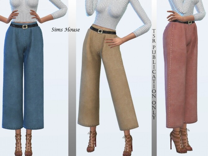 Sims 4 Eco leather wide pants F by Sims House at TSR