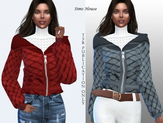 Sims 4 Jacket with a zipper and white sweater by Sims House at TSR