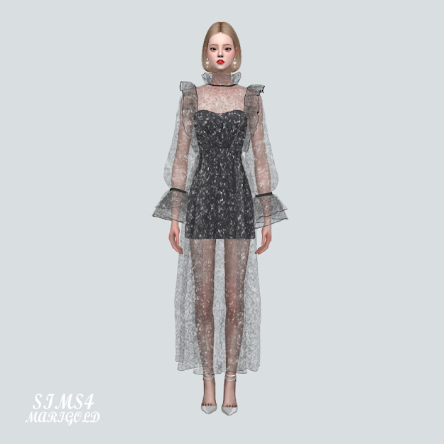 Sims 4 Glitter See Through Long Dress at Marigold