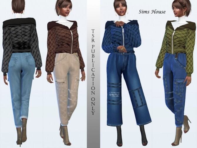 Sims 4 Jacket with a zipper and white sweater by Sims House at TSR