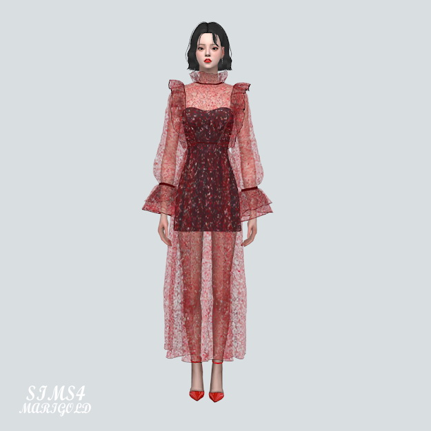Sims 4 Glitter See Through Long Dress at Marigold