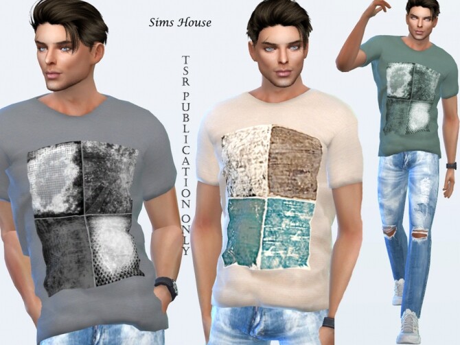 Men's t-shirt with print four colors by Sims House at TSR » Sims 4 Updates