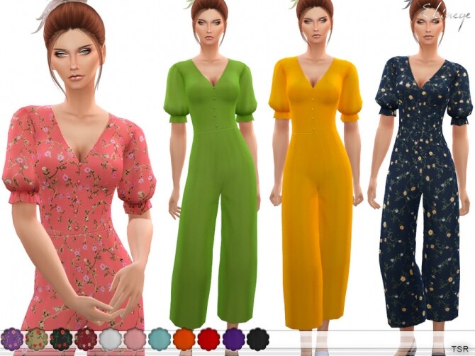 Sims 4 Puff Sleeve Wide Leg Jumpsuit by ekinege at TSR