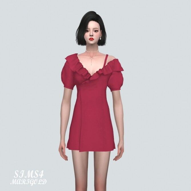 Sims 4 Off Shoulder Wrap Mini Dress at Marigold