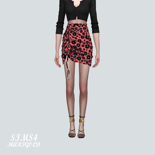 Sims 4 E Shirring Mini Skirt Pattern V at Marigold