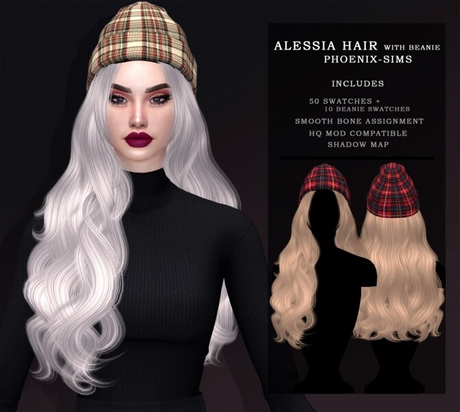 Sims 4 ALESSIA HAIR WITH BEANIE + MOLLY HAIR at Phoenix Sims