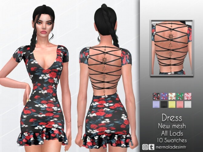 Sims 4 Floral Dress by mermaladesimtr at TSR