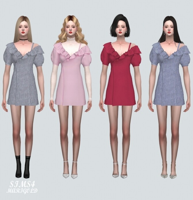 Sims 4 Off Shoulder Wrap Mini Dress at Marigold