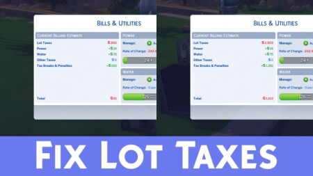 Fix Capped Lot Taxes/Bills (Eco Lifestyle Patch) by zhanbow at Mod The Sims