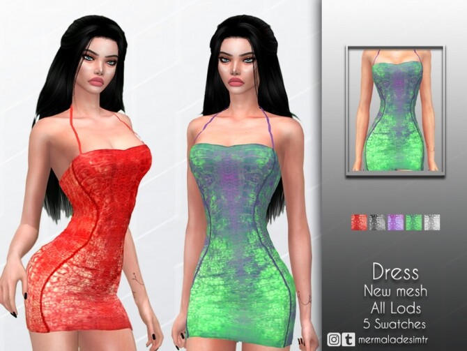 Sims 4 Neon Dress by mermaladesimtr at TSR