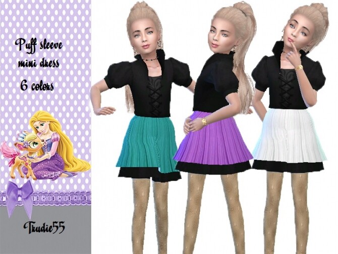 Sims 4 Puff sleeve mini dress by TrudieOpp at TSR