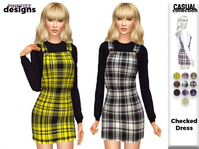 Sims 4 Casual Checked Dress PF150 by Pinkfizzzzz at TSR