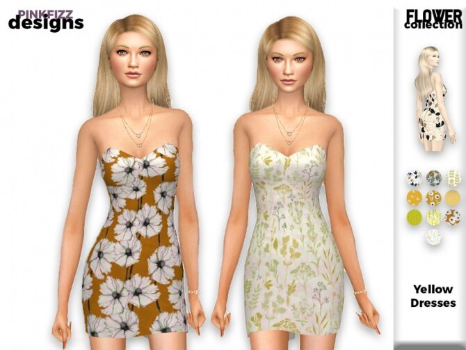 Sims 4 Flower Yellow Dress 146 by Pinkfizzzzz at TSR