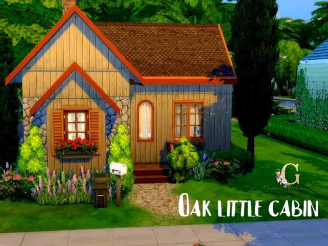 Sims 4 Oak little base game cabin by GenkaiHaretsu at TSR