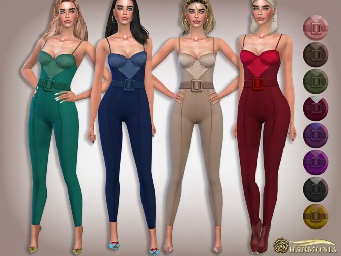 Sims 4 Strapless Satin Bustier Jumpsuit by Harmonia at TSR