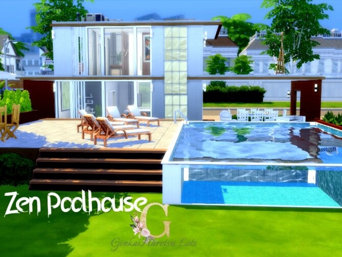 Sims 4 Zen poolhouse by GenkaiHaretsu at TSR