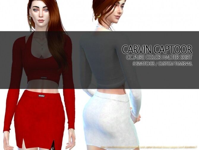 Sims 4 Pure color halter skirt by carvin captoor at TSR
