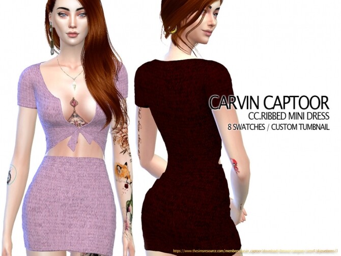 Sims 4 Ribbed mini dress by carvin captoor at TSR