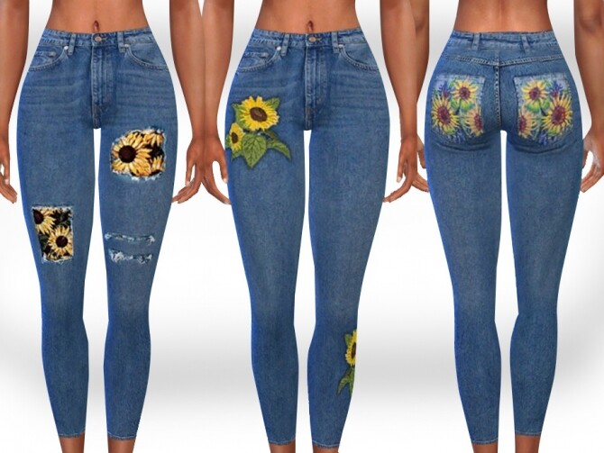 Sims 4 SunFlower PatchWork Gardener Jeans by Saliwa at TSR