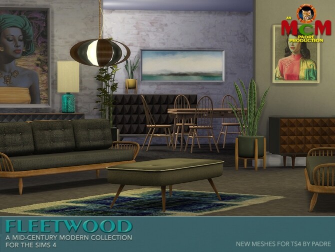Sims 4 Fleetwood Mid Century Living and Dining Room by padre at TSR