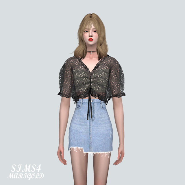 Sims 4 Lace Shirring Blouse at Marigold