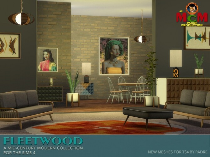 Sims 4 Fleetwood Mid Century Living and Dining Room by padre at TSR