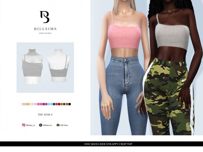 Sims 4 One Shoulder Strappy Crop Top by Bill Sims at TSR