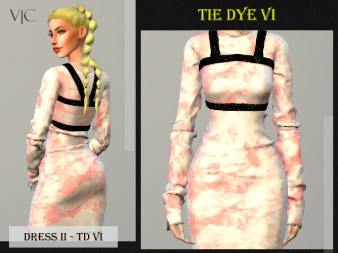 Sims 4 DRESS II TIE DYE VI by Viy Sims at TSR