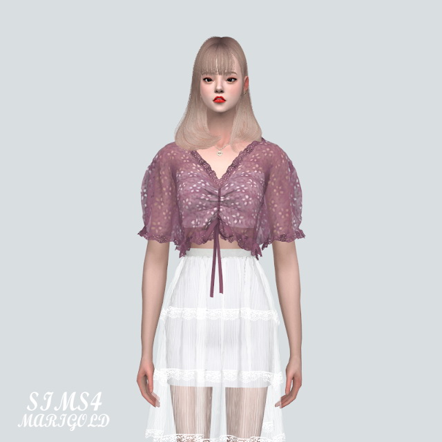 Sims 4 Lace Shirring Blouse at Marigold