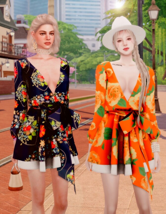 Sims 4 V neck Flare Dress at RIMINGs