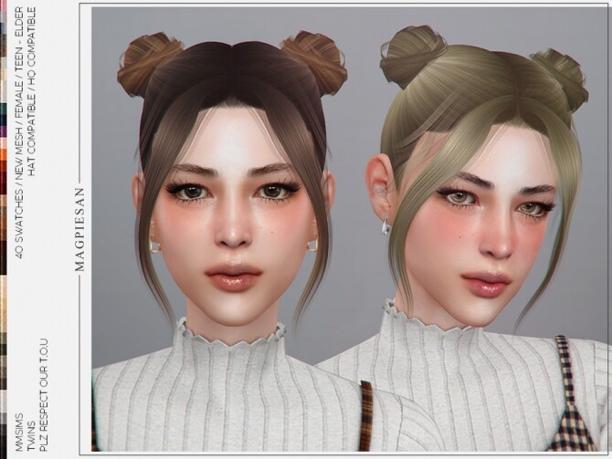 Sims 4 MMs Tiny twin buns hair by magpiesan at TSR