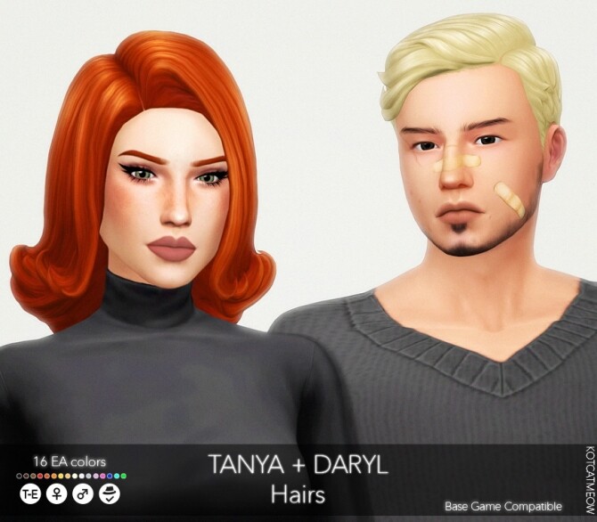 Sims 4 Tanya + Daryl Hairs at KotCatMeow