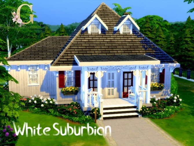 Sims 4 White suburbian home by GenkaiHaretsu at TSR
