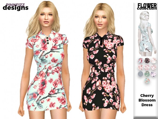 Sims 4 Flower Cherry Blossom Dress 149 by Pinkfizzzzz at TSR