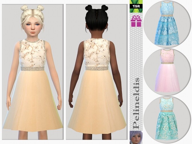 Sims 4 Girls Lace and Tull Dress by Pelineldis at TSR