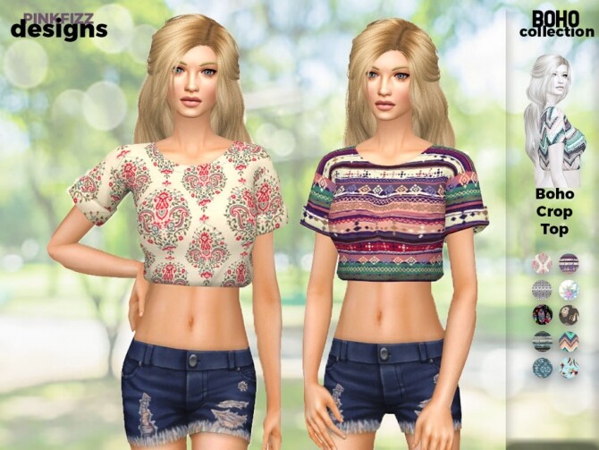 Sims 4 Boho Crop Top by Pinkfizzzzz at TSR