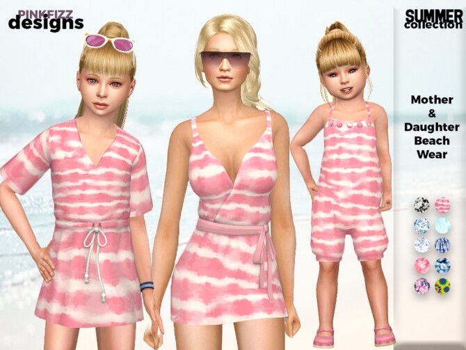 Sims 4 Summer Mother & Daughter Beach Wear by Pinkfizzzzz at TSR